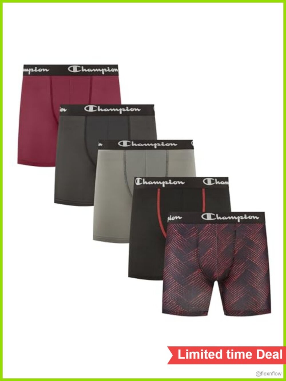 Men's Performance Boxer Briefs 5-Pack Moisture Wicking 6-Inch Inseam No Ride-Up